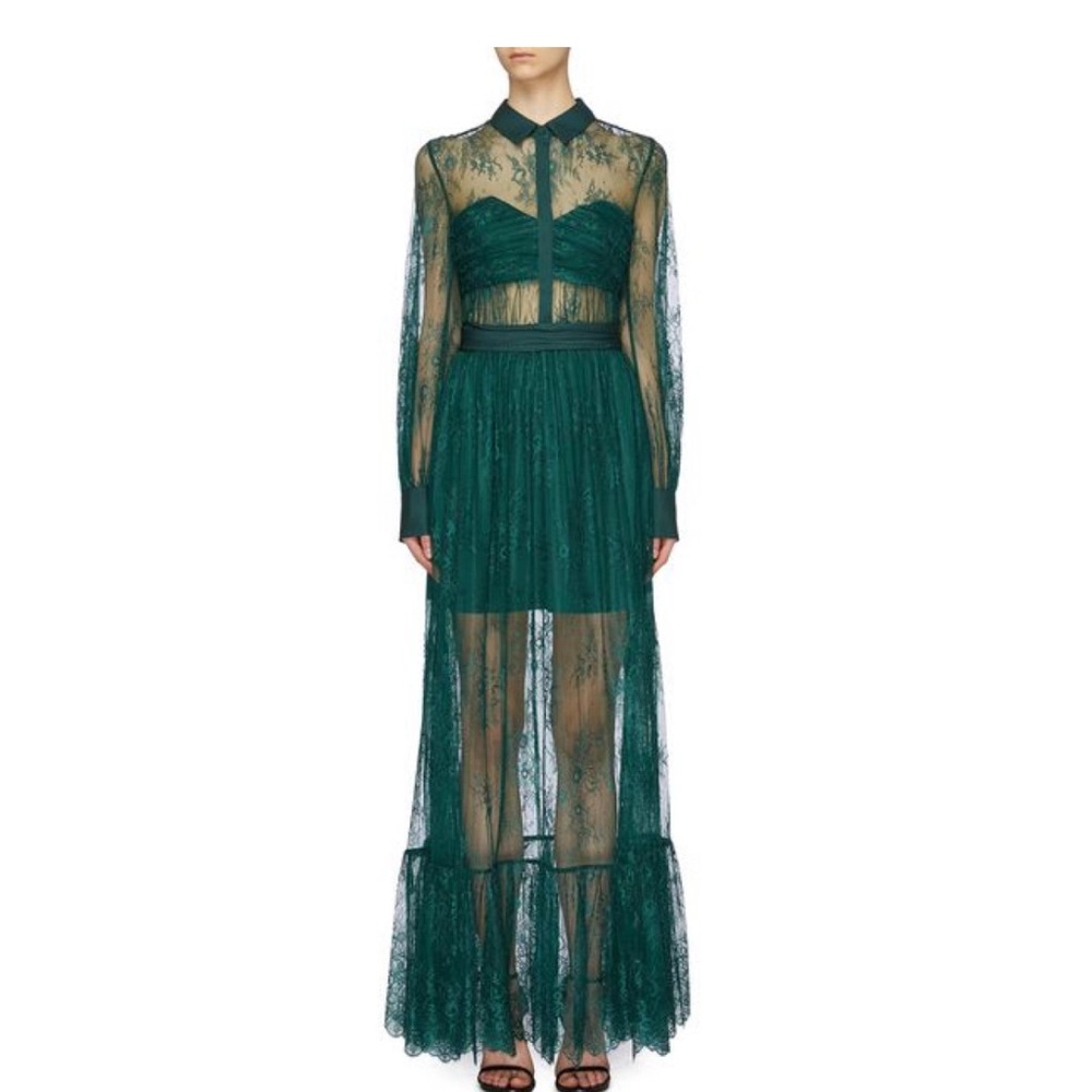 Sheer Lace Maxi Dress With POCKETS